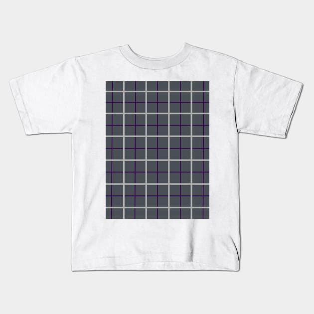 Charcoal Windowpane Check with Cloud Grey & Aubergine Kids T-Shirt by PSCSCo